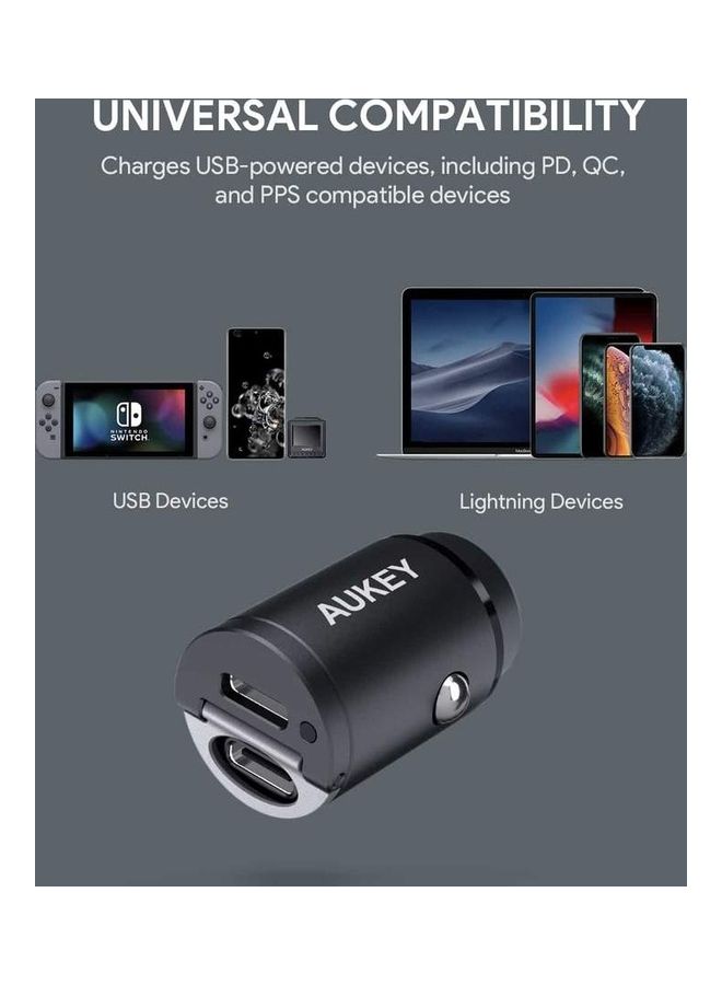 Aukey - PD Nano Car Charger 30W 2-Port Dual USB-C A4 Black - Image 1