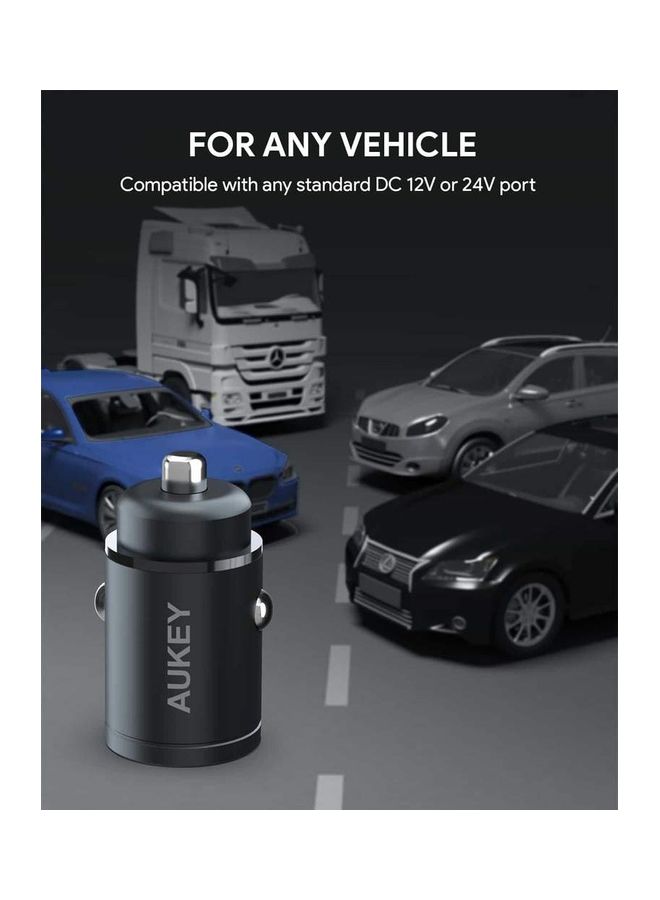 Aukey - PD Nano Car Charger 30W 2-Port Dual USB-C A4 Black - Image 1