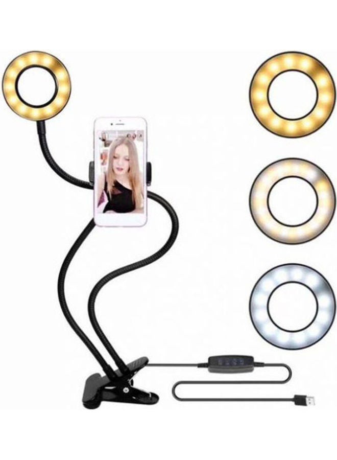 Universal 2-In-1 Cell Phone Lazy Holder With Led Selfie Ring Light Live Stream For Iphone Phone Clip Holder Bracket Desk Lamp Black/White - Image 2