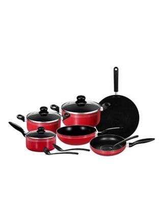 12-Piece Non Stick Cookware Set Red/Black 26x10.5x26cm - v1626275533/N49160899A_1