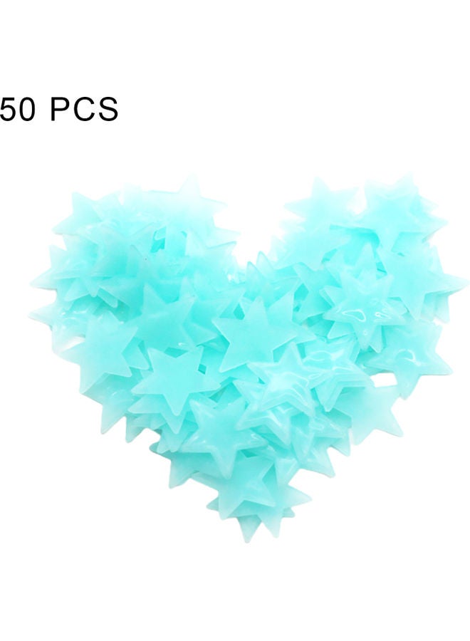 50-Piece 3D Luminous PVC Luminous Stars Wall, Ceiling Stickers Blue