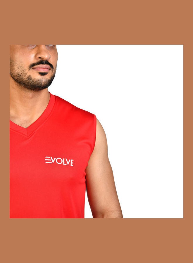 Evolve - V-Neck Casual T-Shirt Red - Image 1