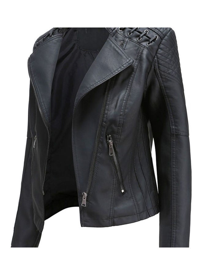 جوي شيك معطف كلاسيكي قصير لراكبي الدراجات أسود - Image 3