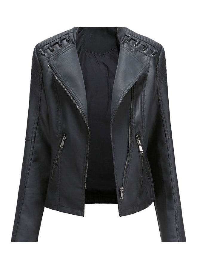 جوي شيك معطف كلاسيكي قصير لراكبي الدراجات أسود - Image 1