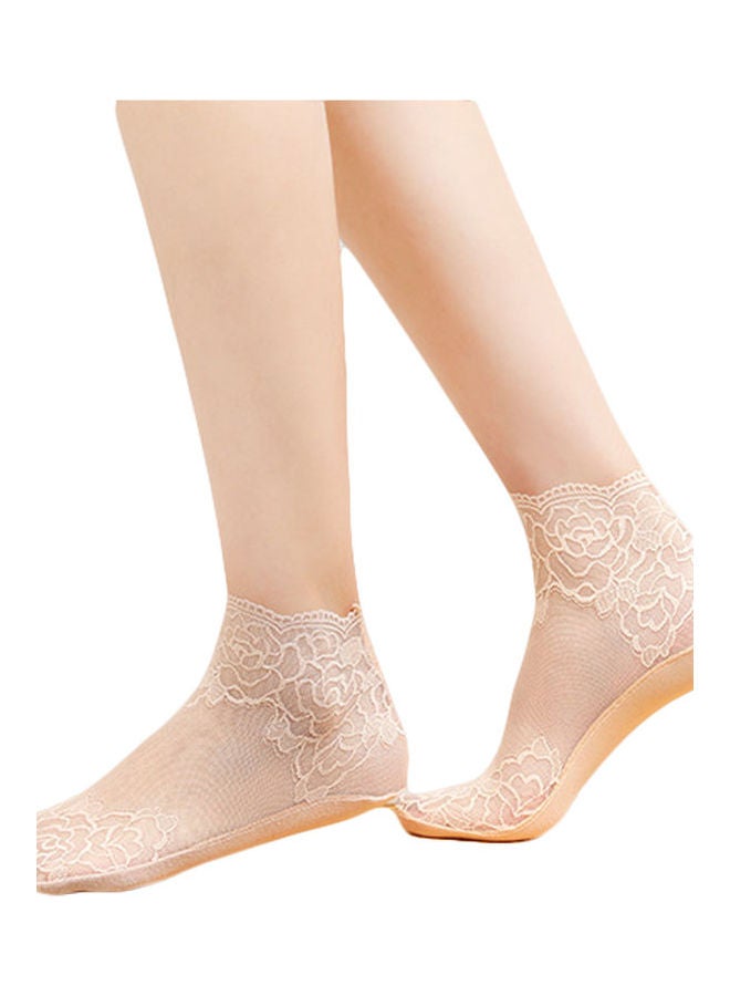 جوي شيك جوارب بطول الكاحل من الدانتيل مزينة بالزهور بيج - Image 2