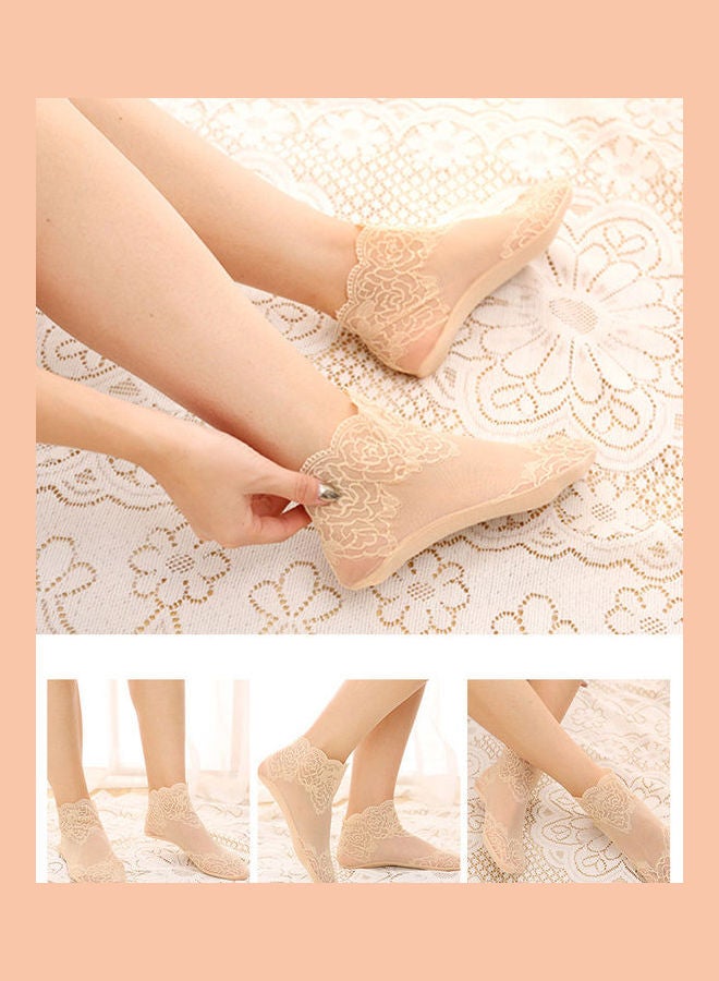 جوي شيك جوارب بطول الكاحل من الدانتيل مزينة بالزهور بيج - Image 3
