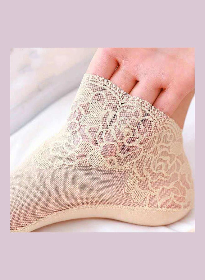 جوي شيك جوارب بطول الكاحل من الدانتيل مزينة بالزهور بيج - Image 5
