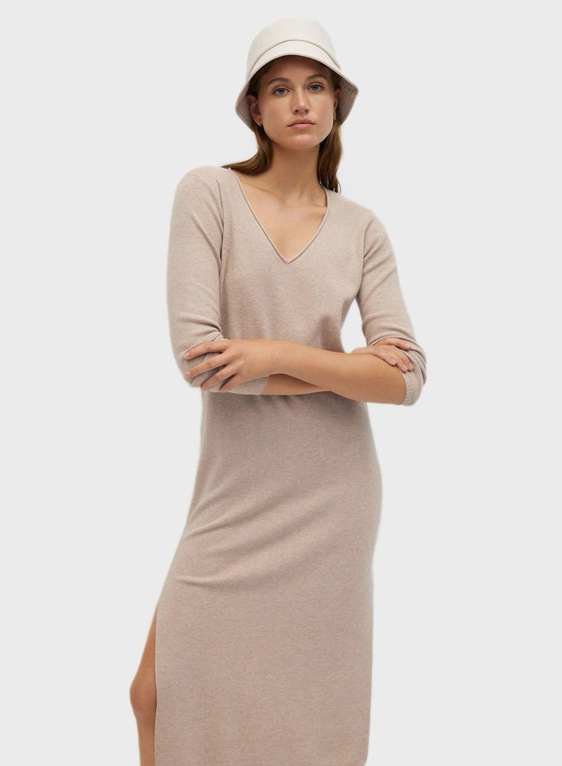 MANGO - Side Slit Dress Light Pastel Grey - Image 1