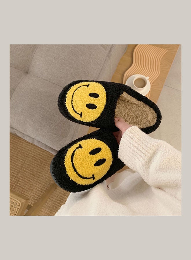 Joychic - Smiley Face Designed Bedroom Slippers Black/Yellow - Image 1