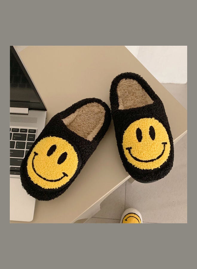 Joychic - Smiley Face Designed Bedroom Slippers Black/Yellow - Image 1