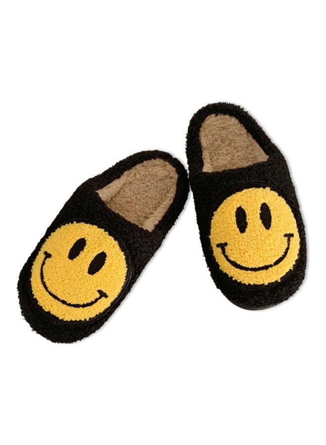 Joychic - Smiley Face Designed Bedroom Slippers Black/Yellow - Image 1