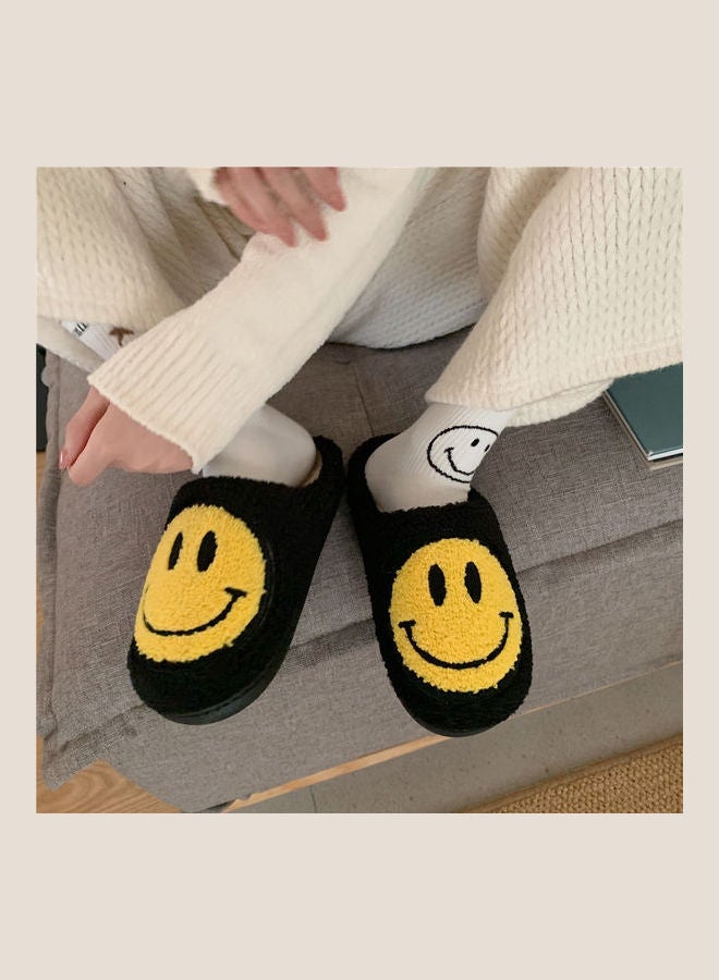 Joychic - Smiley Face Designed Bedroom Slippers Black/Yellow - Image 1
