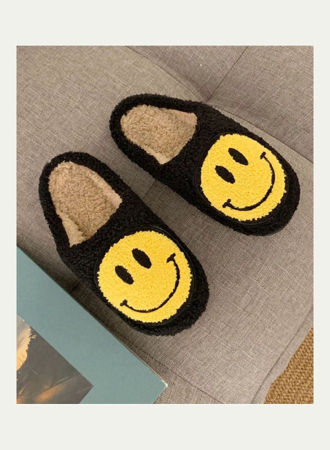 Joychic - Smiley Face Designed Bedroom Slippers Black/Yellow - Image 1