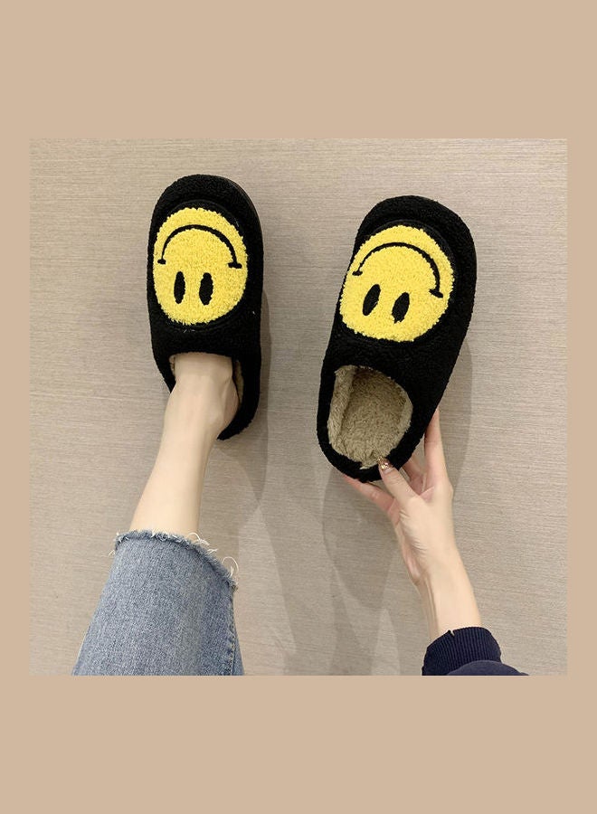 Joychic - Smiley Face Designed Bedroom Slippers Black/Yellow - Image 1
