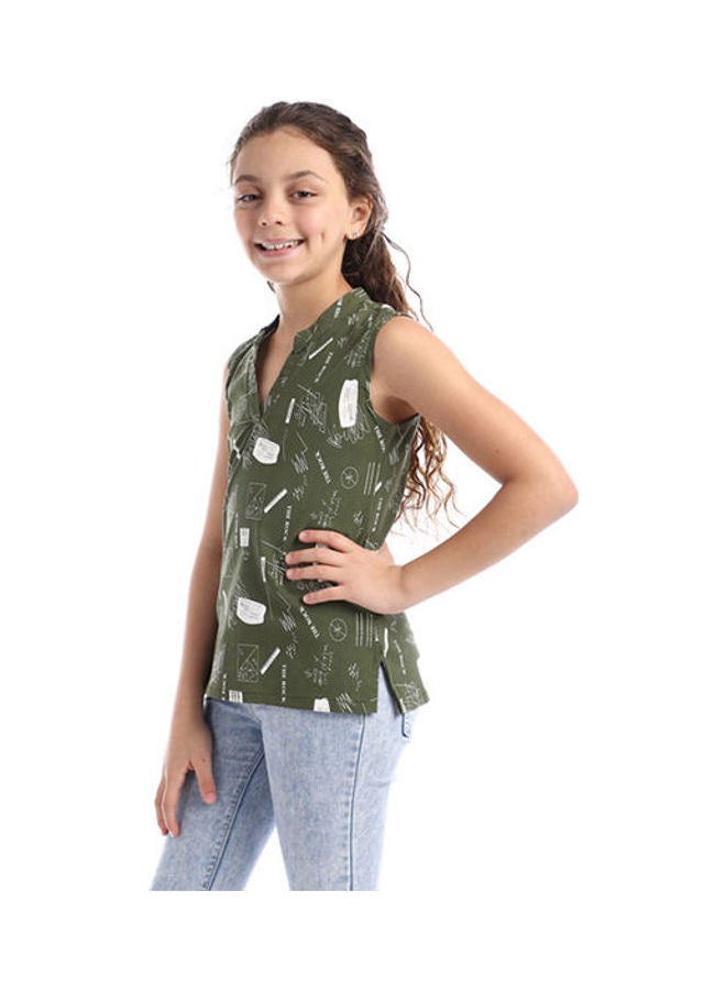 Andora Casaul Printed V-Neck Blouse Olive - Image 2