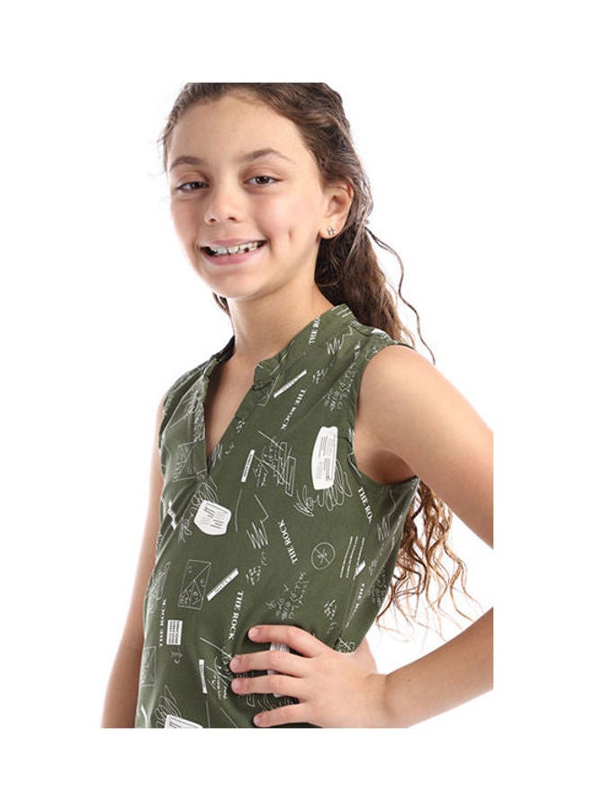 Andora Casaul Printed V-Neck Blouse Olive - Image 4