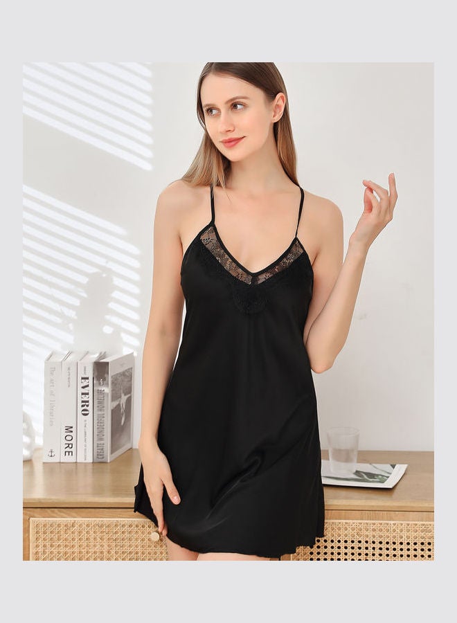 Joychic - Lace Back Cross Night Gown Black - Image 1