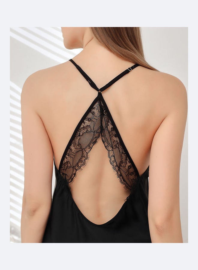 Joychic - Lace Back Cross Night Gown Black - Image 1