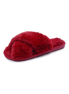 Joychic Cross Strap Flat Bedroom Slippers Red  - Image 1