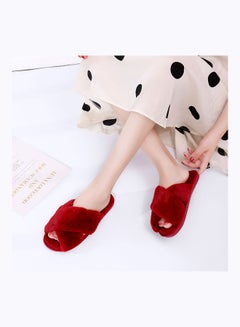 Joychic Cross Strap Flat Bedroom Slippers Red  - Image 3