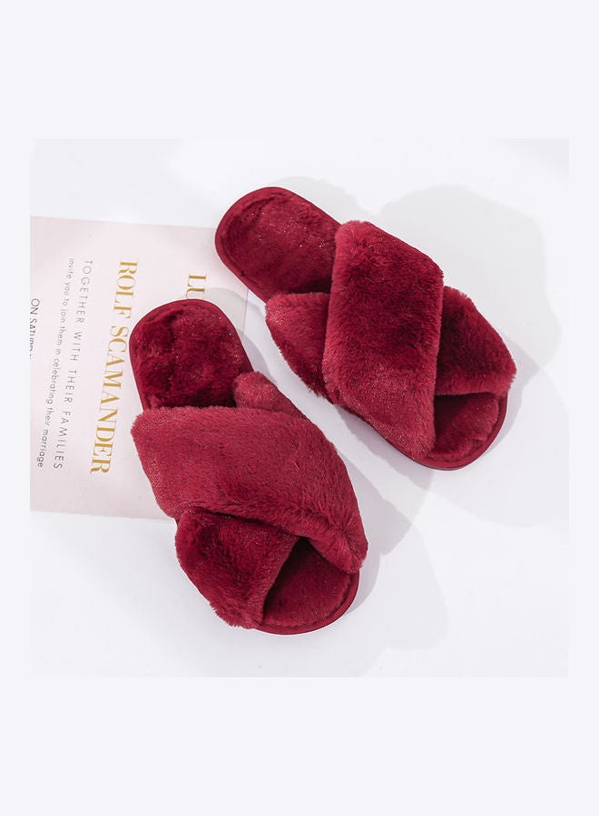 Joychic - Cross Strap Flat Bedroom Slippers Red - Image 1