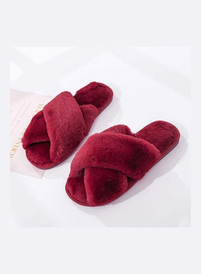 Joychic - Cross Strap Flat Bedroom Slippers Red - Image 1