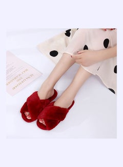 Joychic Cross Strap Flat Bedroom Slippers Red  - Image 2