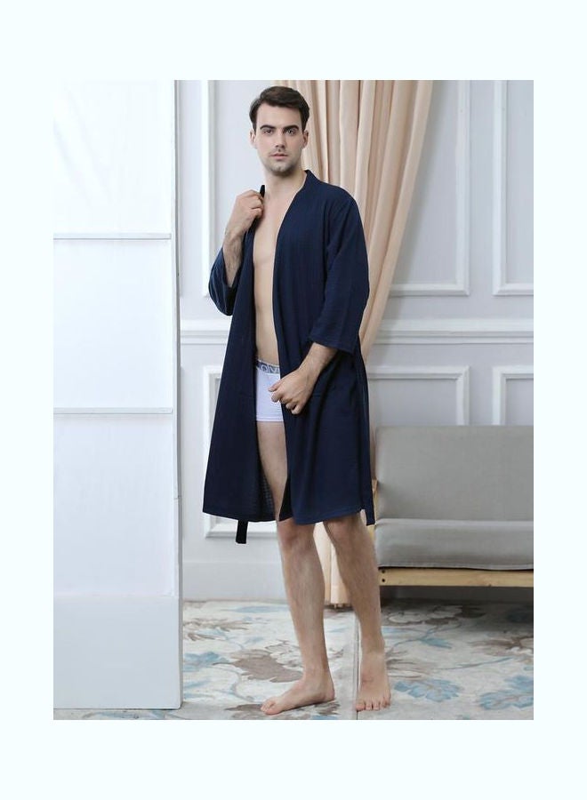 Joychic - Solid Pattern Water Absorption Bath Robe Dark Blue - Image 1
