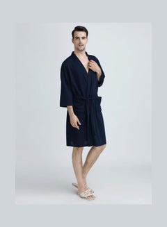 Joychic Solid Pattern Water Absorption Bath Robe Dark Blue  - Image 5
