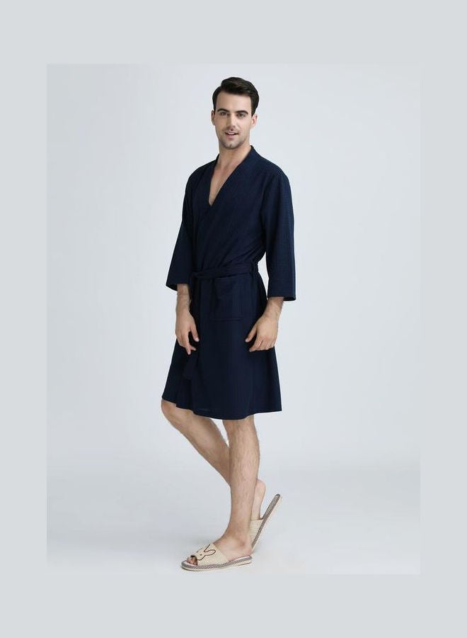 Joychic - Solid Pattern Water Absorption Bath Robe Dark Blue - Image 1