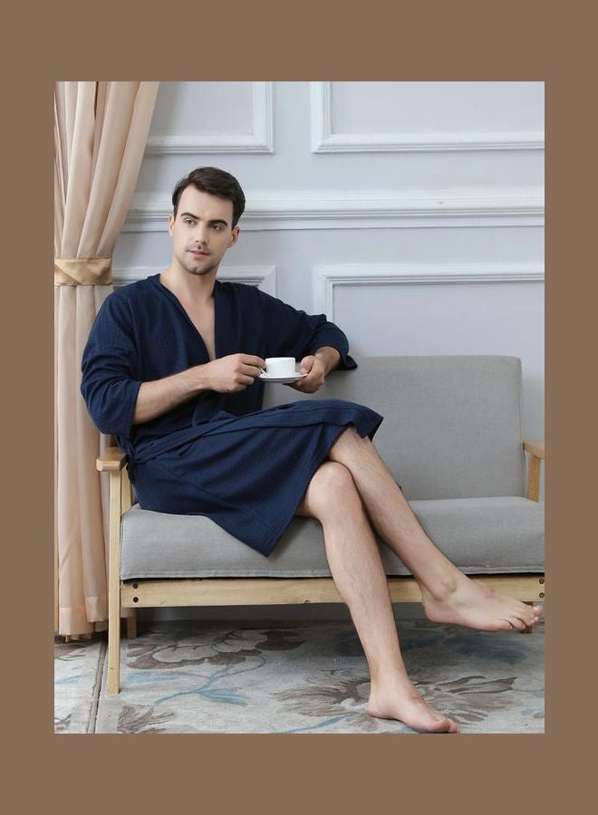 Joychic - Solid Pattern Water Absorption Bath Robe Dark Blue - Image 1