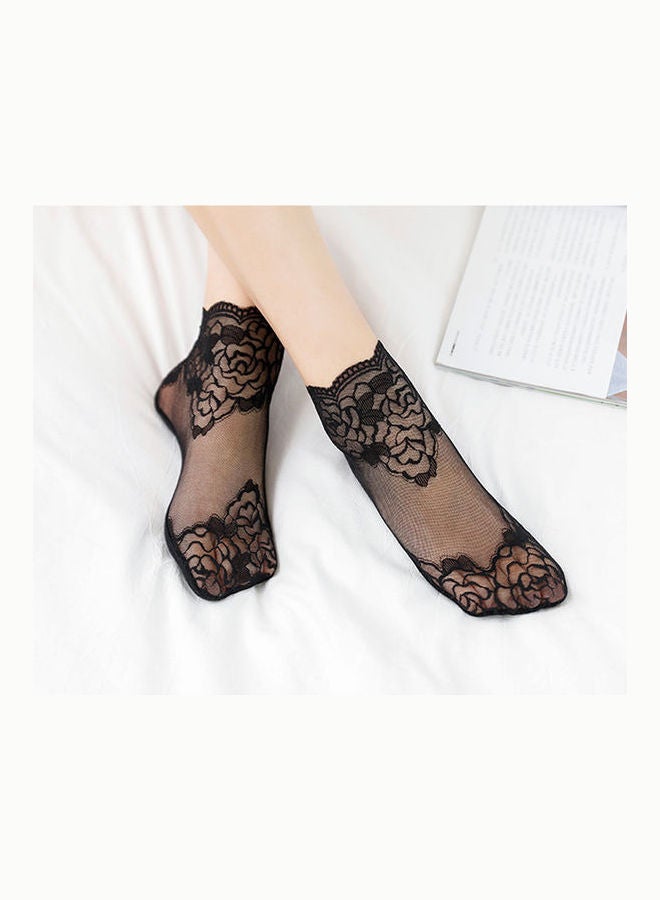 جوي شيك جوارب بطول الكاحل مزينة بدانتيل بلون وردي أسود - Image 2