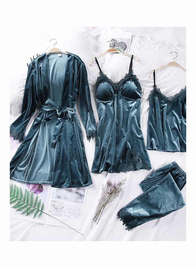 Joychic - 4-Piece Solid Sleepwear Pyjama Set Blue - Image 1