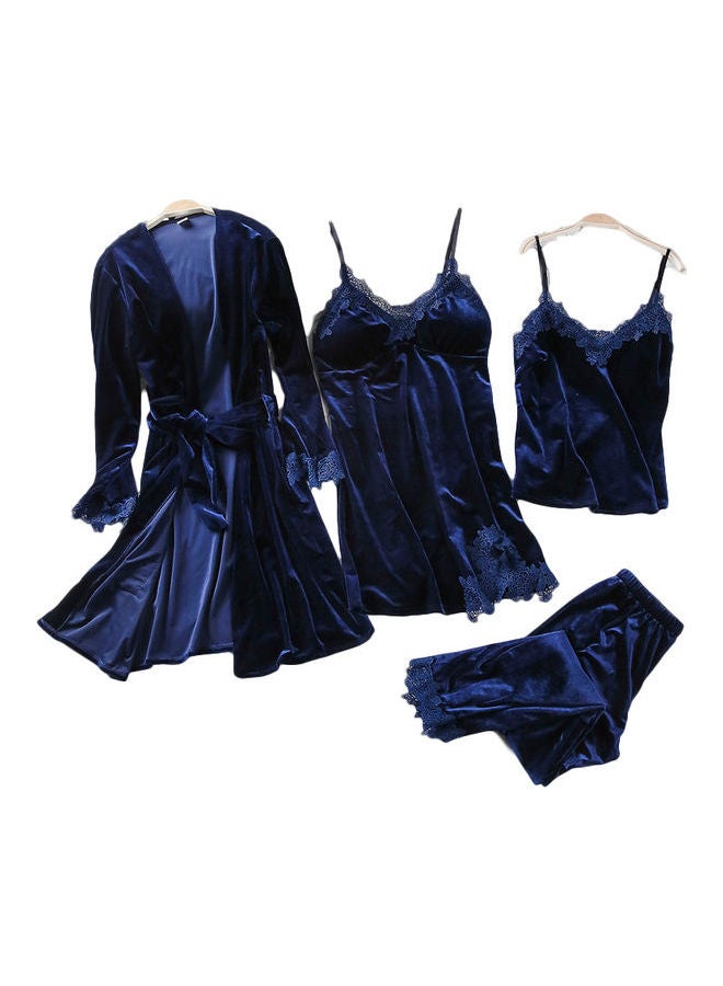 Joychic 4-Piece Solid Sleepwear Pyjama Set Dark Blue  - Image 1