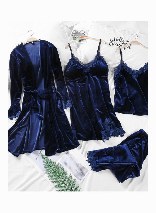 Joychic 4-Piece Solid Sleepwear Pyjama Set Dark Blue  - Image 2