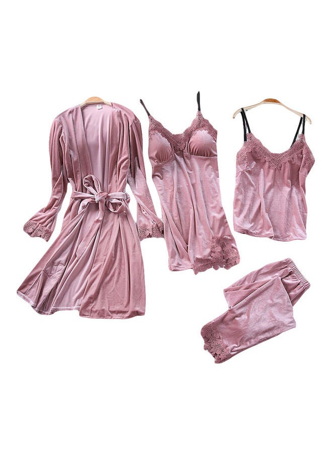 Joychic - 4-Piece Solid Sleepwear Pyjama Set Pink - Image 1