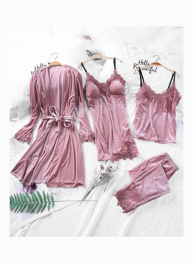 Joychic - 4-Piece Solid Sleepwear Pyjama Set Pink - Image 1