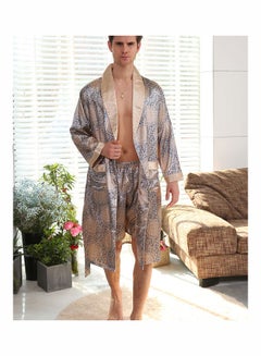 Joychic Printed Long Sleeves Robe And Shorts Set Beige/Grey  - Image 5