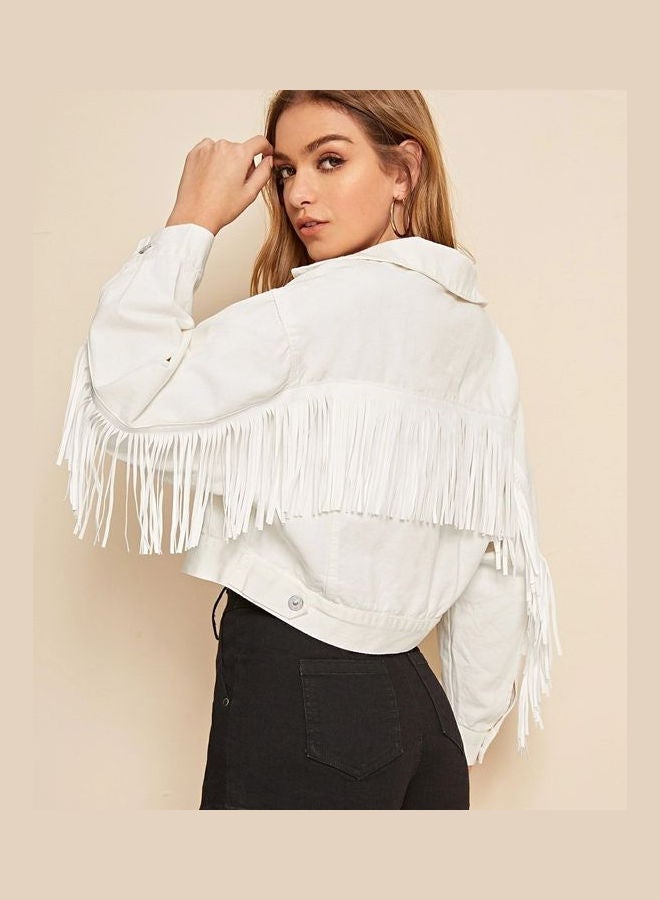 Joychic - Leisure Tassels Denim Short Jacket White - Image 1