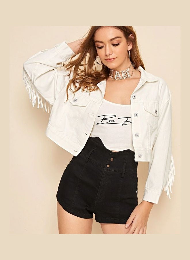 Joychic - Leisure Tassels Denim Short Jacket White - Image 1