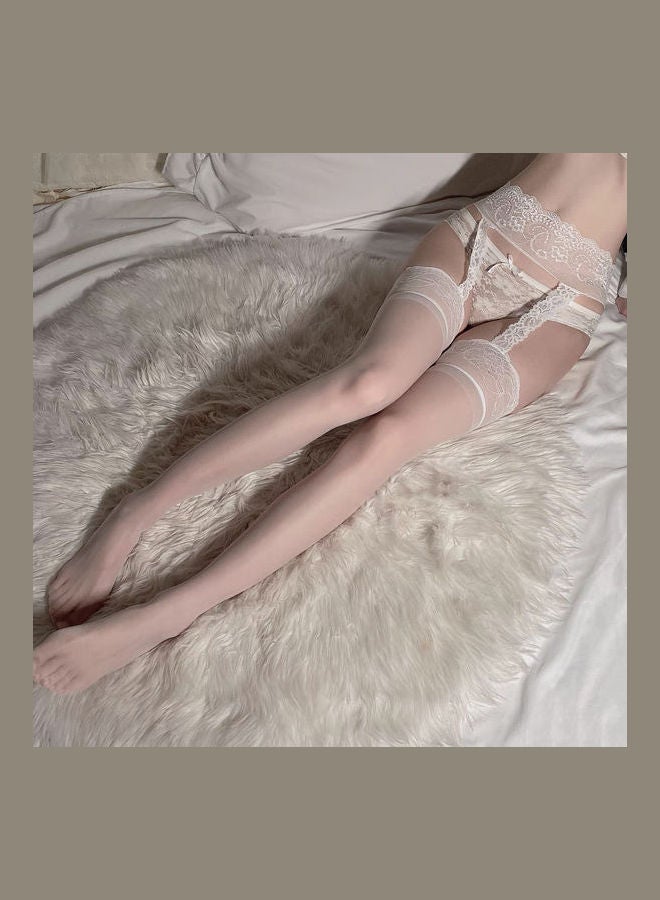 جوي شيك زوج جوارب مطاطية نسائية طويلة مع حمالات جوارب أبيض - Image 3