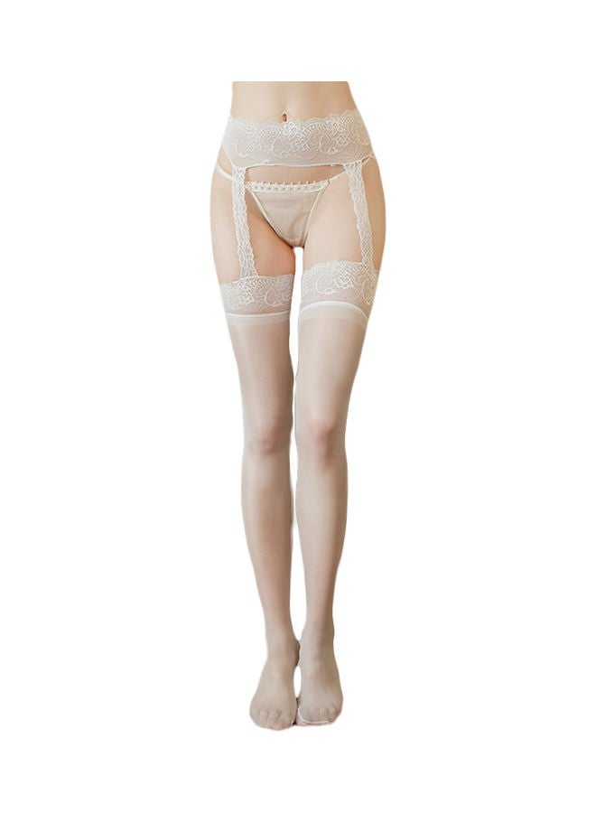 جوي شيك زوج جوارب مطاطية نسائية طويلة مع حمالات جوارب أبيض - Image 1