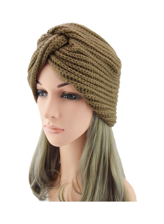 Joychic Woolen Cashmere Knitted Turban Khaki - Image 2