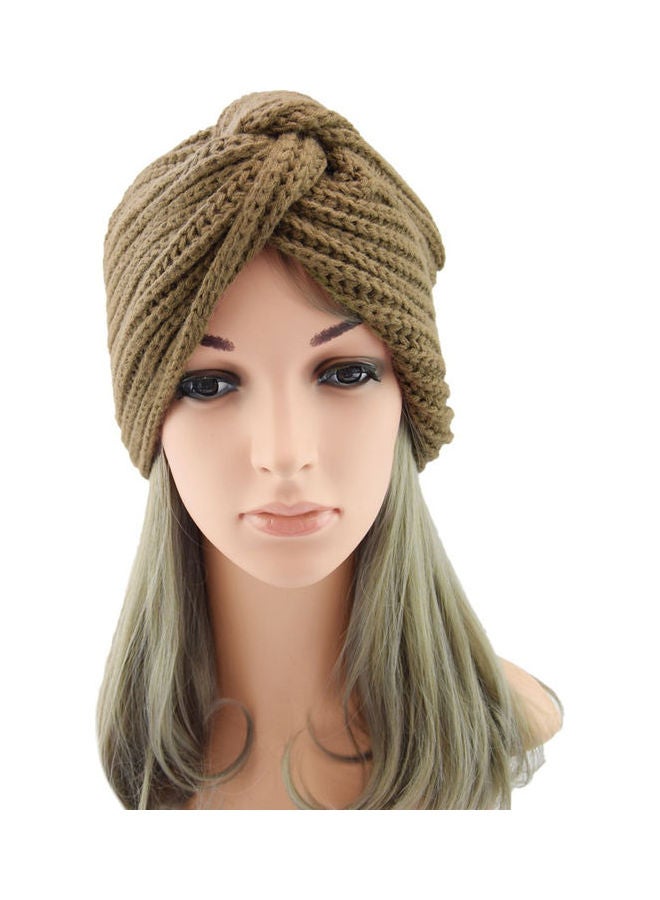 Joychic Woolen Cashmere Knitted Turban Khaki - Image 1