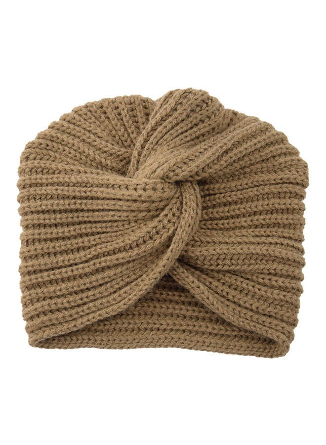 Joychic Woolen Cashmere Knitted Turban Khaki - Image 3