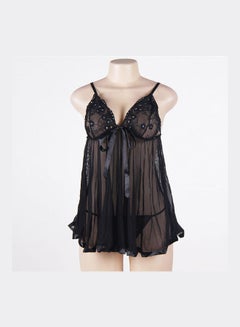 Floral Detail Lace Nightdress Black - v1626286558/N49030138V_2