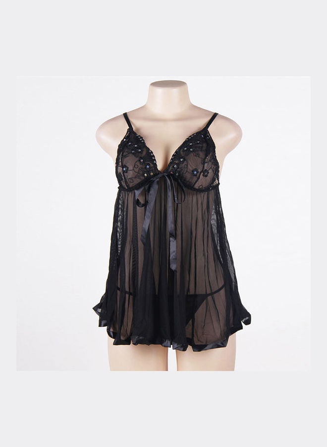 Joychic Floral Detail Lace Nightdress Black  - Image 1