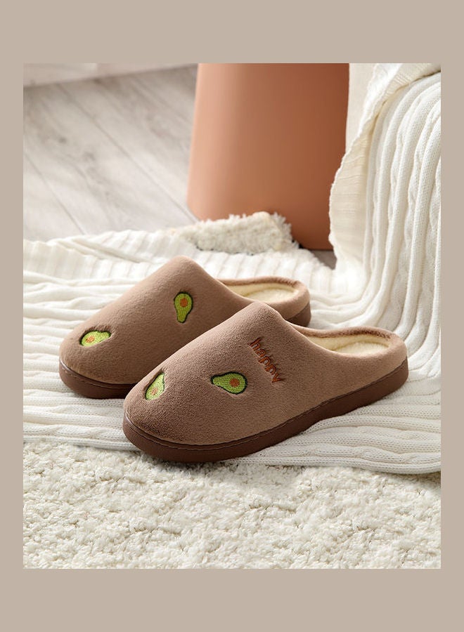 Joychic Avocado Pattern Slip-On Bedroom Slippers Brown/Green  - Image 3