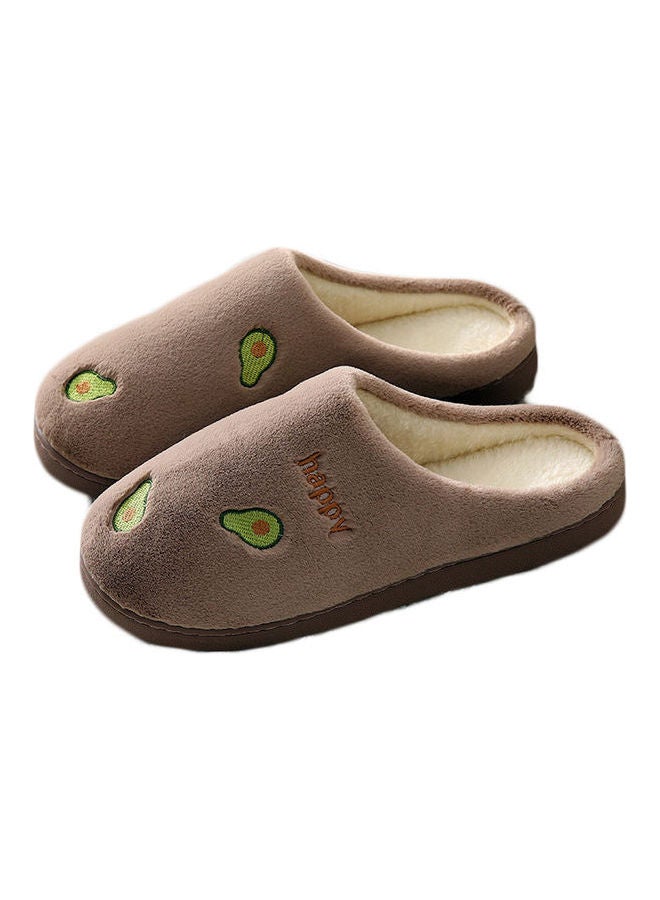 Joychic Avocado Pattern Slip-On Bedroom Slippers Brown/Green  - Image 1