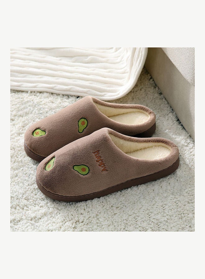 Joychic Avocado Pattern Slip-On Bedroom Slippers Brown/Green  - Image 2